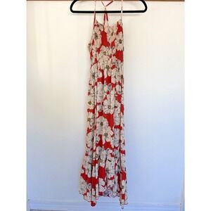 Free People Heatwave Floral Smocked Halter Maxi Sundress Orange Cream Size Small